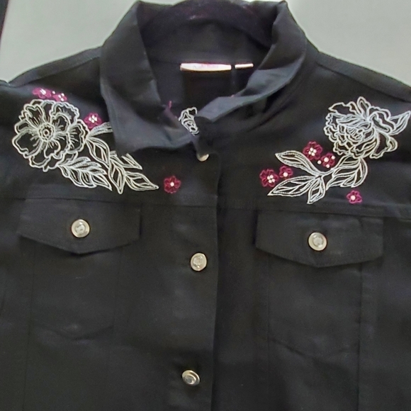 Quacker Factory Embroidered Cotton Jacket Size L Rhinestone Accents Western - Picture 15 of 16